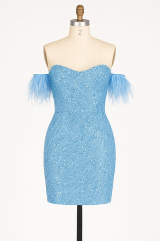 Blue sequin off-shoulder dress, WhatsApp image from June 2, 2025.