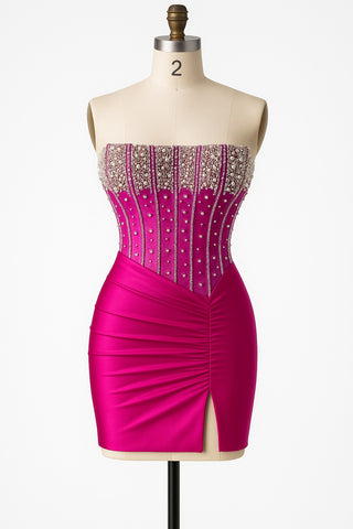 Hot pink beaded mini dress on mannequin