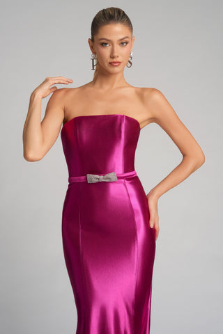 XO013 Fuchsia Strapless Gown with Bow Detail