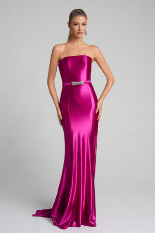 XO013 Fuchsia Strapless Evening Gown