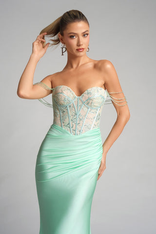 XO014 Mint Dress - Strapless gown with corset bodice