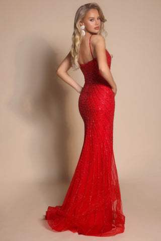 XO019 Red Gown - Elegant woman in red formal dress