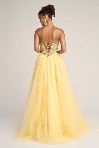 Yellow strapless formal dress - XO047