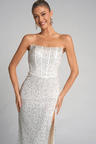 Ivory strapless sequin gown - XO054
