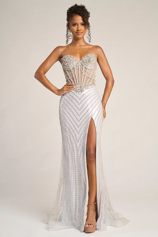 XO057 Silver Gown with High Slit