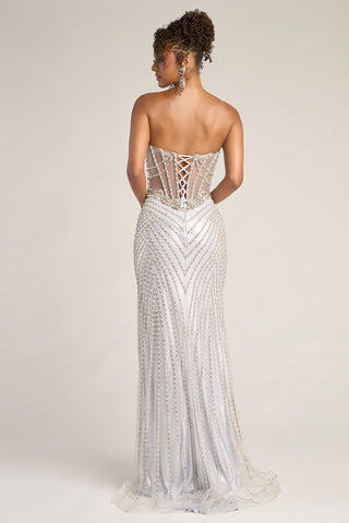 Silver beaded gown from XO057