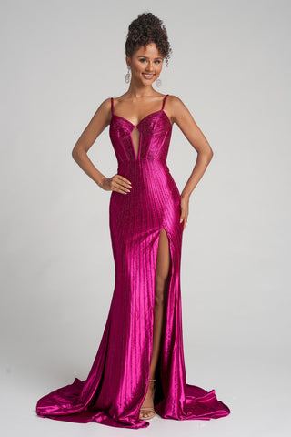Fuchsia prom dress with high slit