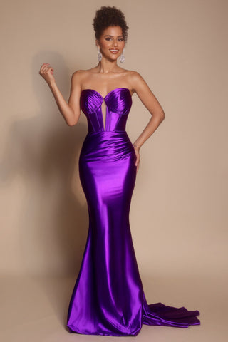XO080 Orichid purple satin evening gown