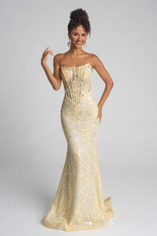 XO082 Yellow Dress - Strapless mermaid gown
