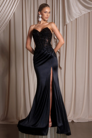 XO083 Black evening gown with high slit