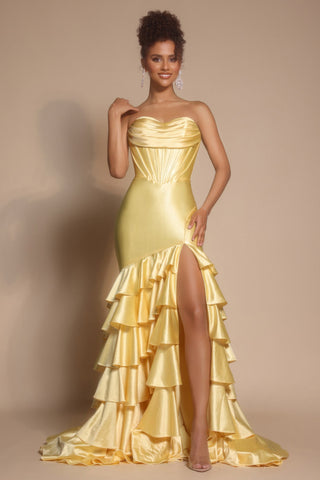 Yellow ruffle formal dress