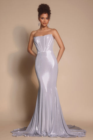 XO097 Silver Grey strapless gown