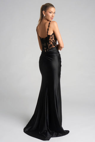 XO119 Black Gown with Lace Bodice