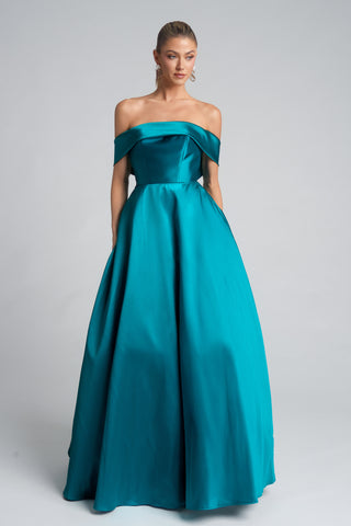 Teal off-shoulder gown, XO121-TEAL-04