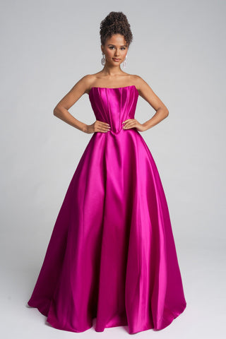 XO124 Fuchsia strapless gown