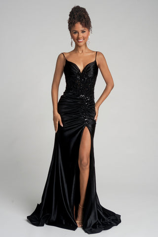 XO168-BLK Black Formal Gown with Slit