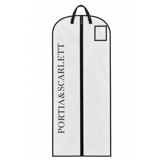Portia & Scarlett garment bag in white with black trim