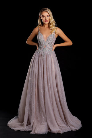 Elegant stone-colored evening gown, ps21107