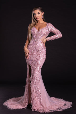 Pink embellished formal gown