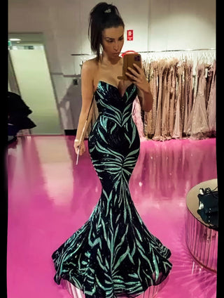 Black and Mint Sequin Mermaid Gown