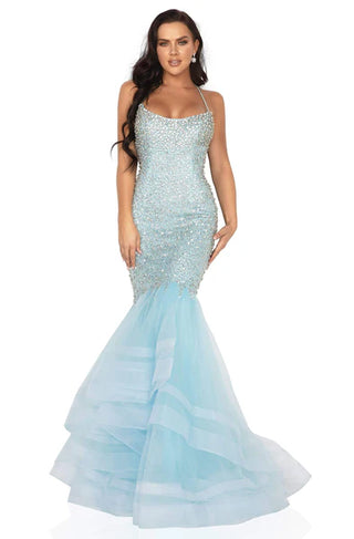 Terani Couture bedazzled halter neck trumpet prom dress