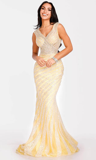 Yellow sleeveless bodycon gown by Terani Couture