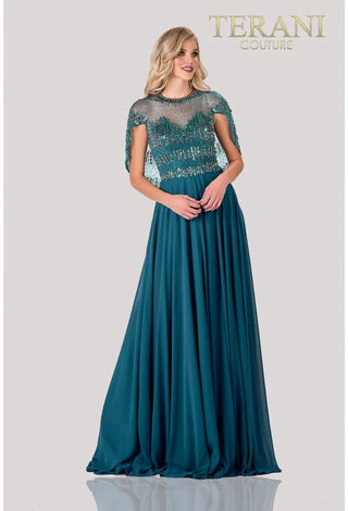 Terani Couture long beaded formal dress