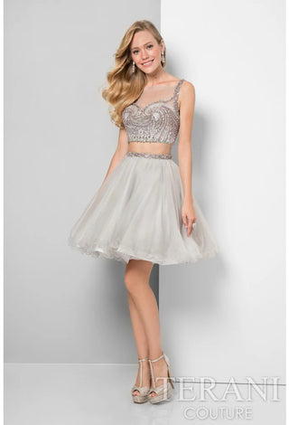 beaded crop top & tulle skirt cocktail dress