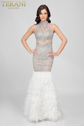 Silver & White Feather Gown