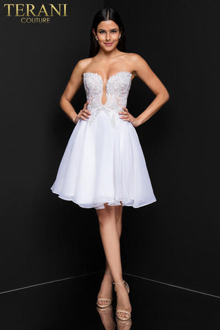 Terani Couture 1811P5100 white strapless cocktail dress