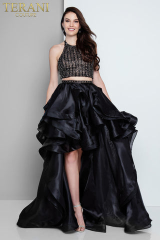 Black high-low prom dress by Terani