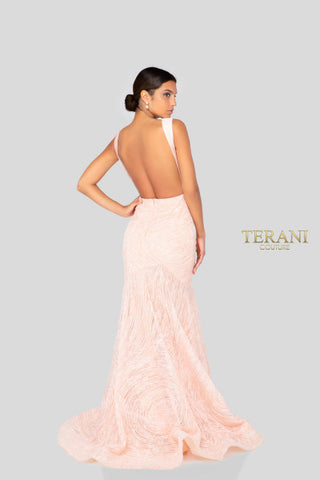 Terani 1911P8158-1 blush backless formal gown