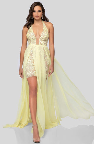 Yellow formal dress with train
