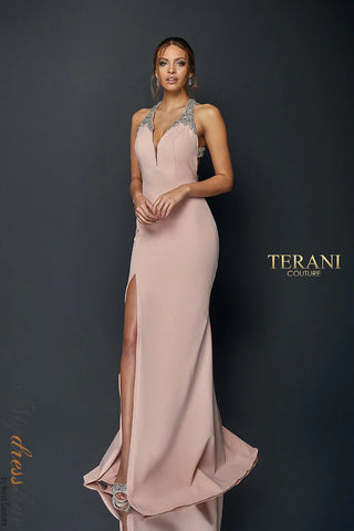 Terani Couture pink evening gown with high slit (1922E0224)