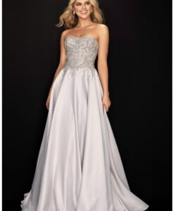 Ivory silver strapless formal gown