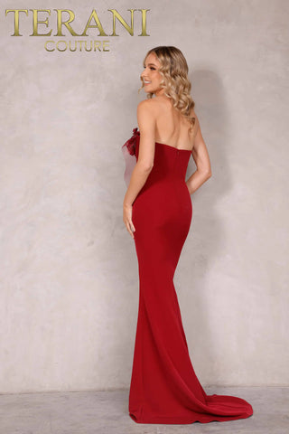 Terani Couture Wine Red Strapless Gown - 2021E2818-WINE-B