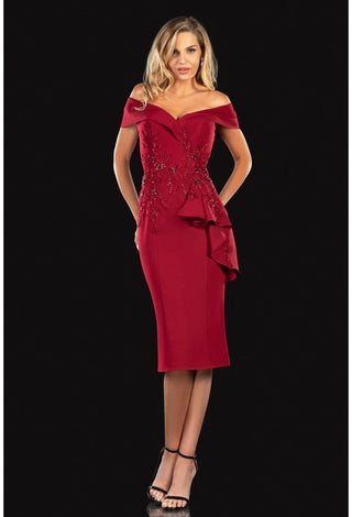 Wine-colored off-the-shoulder dress, style 2021c2625 - front view