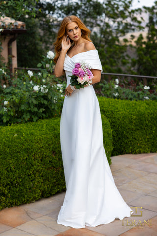 Ivory off-shoulder wedding dress with bouquet - 2112M5404IVORY_4