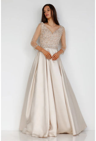 Beaded bodice satin gown - 2211m0120_14