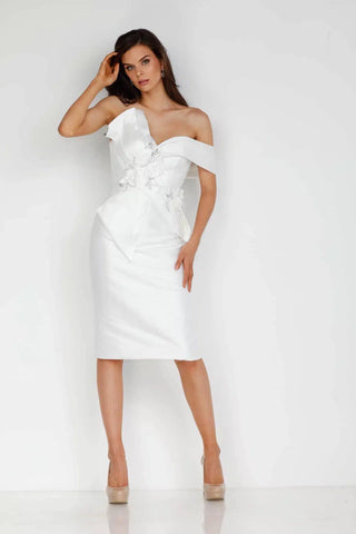 Ivory one-shoulder dress 2221C0333-IVORY-4