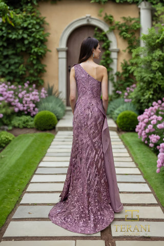 Lavender one-shoulder gown, 252GL5205
