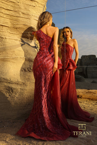 Terani Couture 252GL5205_58 red one-shoulder gown
