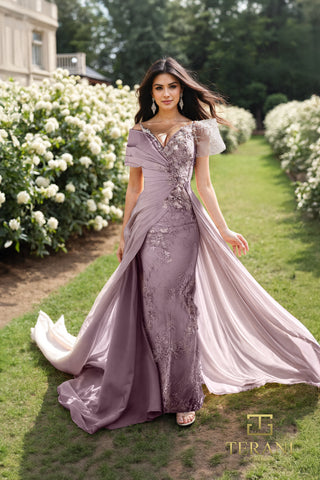 Mauve formal gown 252M5308, woman in garden