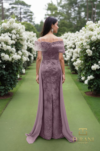 Mauve formal dress with train, 252M5308
