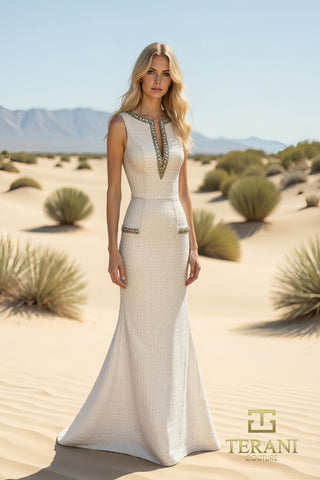 Cream dress in desert landscape