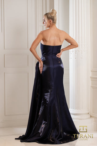 Indigo strapless evening gown