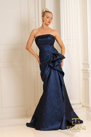 Navy strapless formal gown