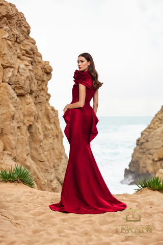 Red gown by the sea