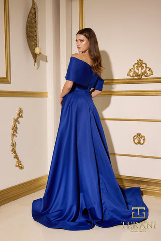 Royal blue off-shoulder gown