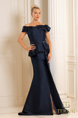Navy off-shoulder gown 252m5328